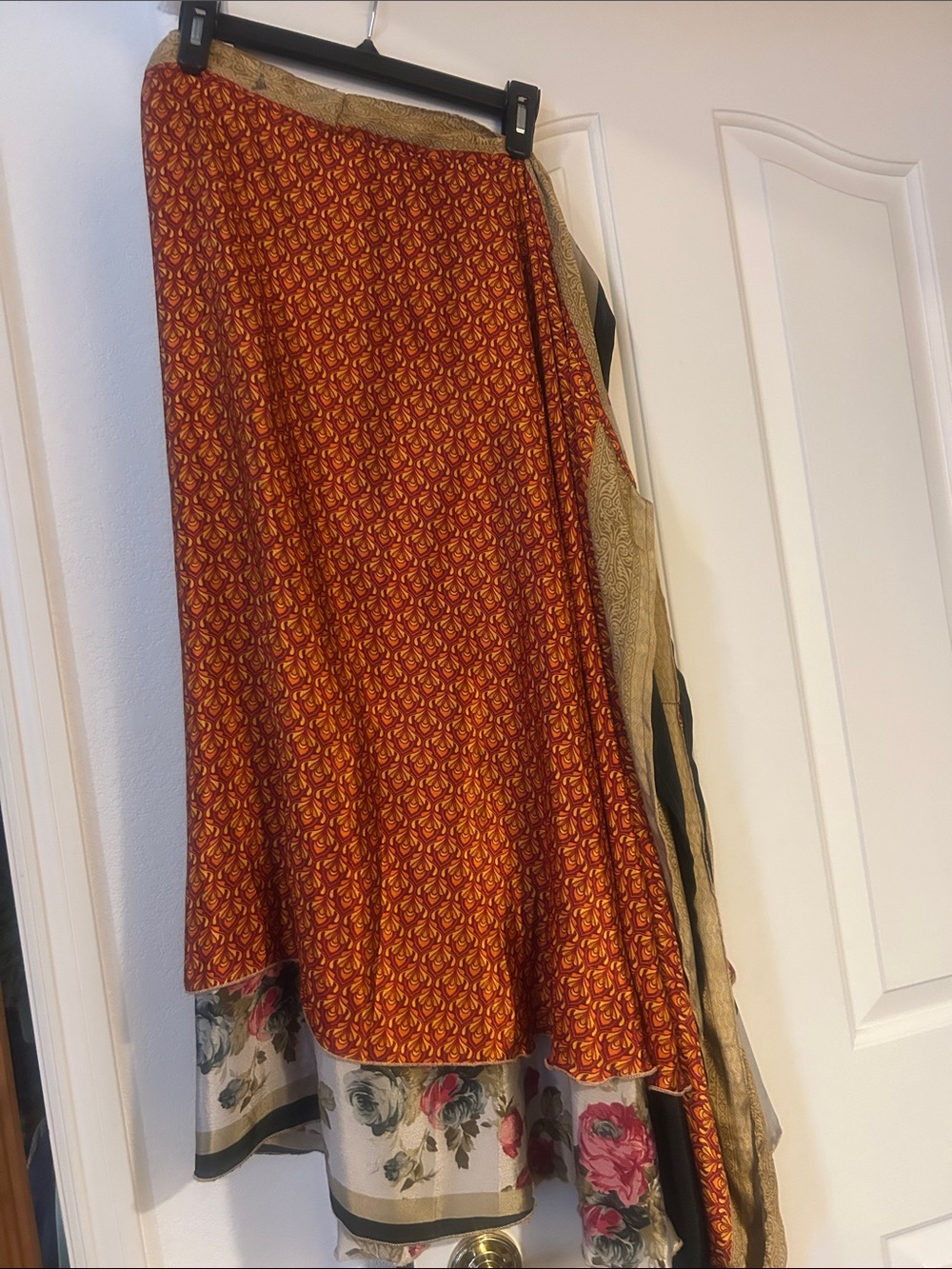 Bohemian Red Floral Border Maxi Skirt